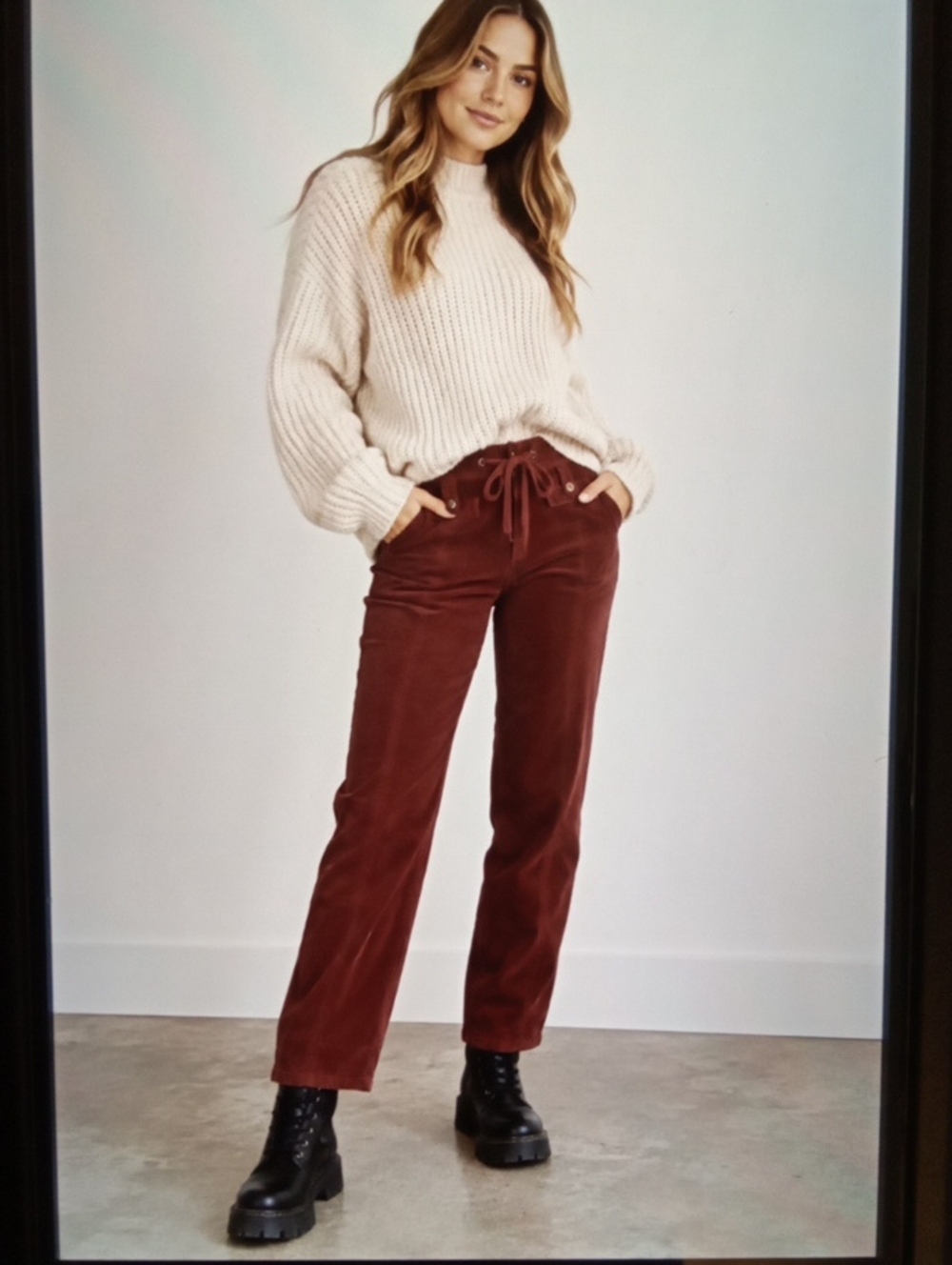 The Territory Ahead Corduroy Straight-Leg Drawstring Pants - Burgundy Womens 4